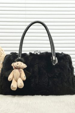 Beautiful Grey The Rabbit Wool Durable Satchel Handbag
