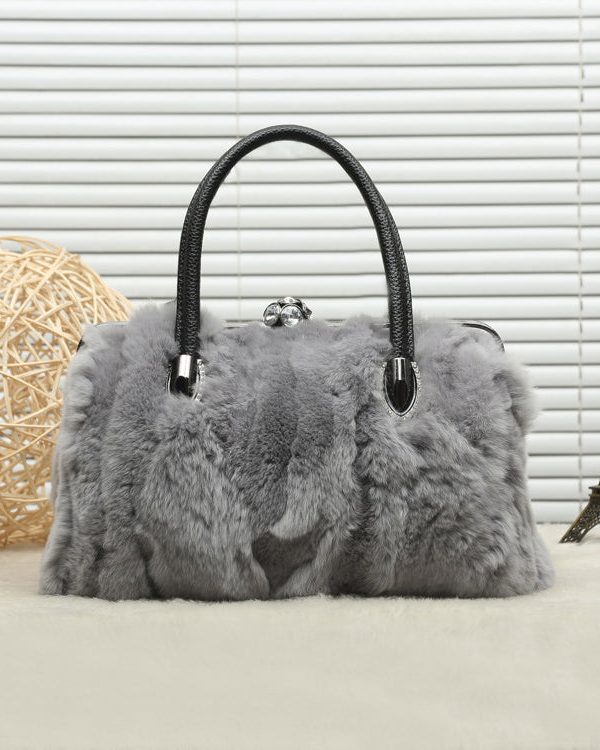 Beautiful Grey The Rabbit Wool Durable Satchel Handbag