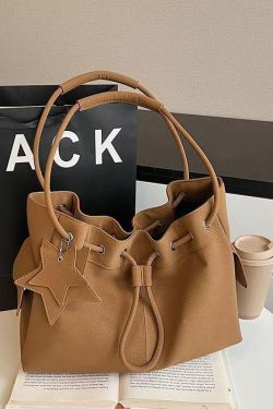 Beautiful Khaki Star Pendant Solid Durable Faux Leather Women Handbags