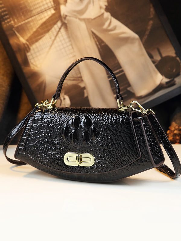 Beautiful Orange Crocodile Pattern Durable Leather Tote Handbag