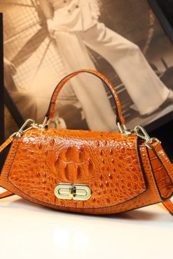 Beautiful Orange Crocodile Pattern Durable Leather Tote Handbag