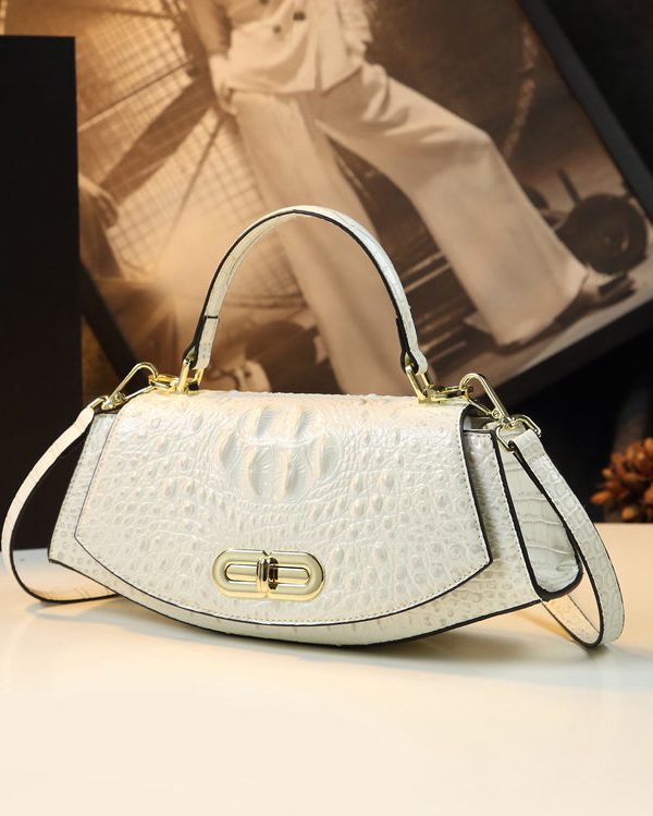 Beautiful Orange Crocodile Pattern Durable Leather Tote Handbag