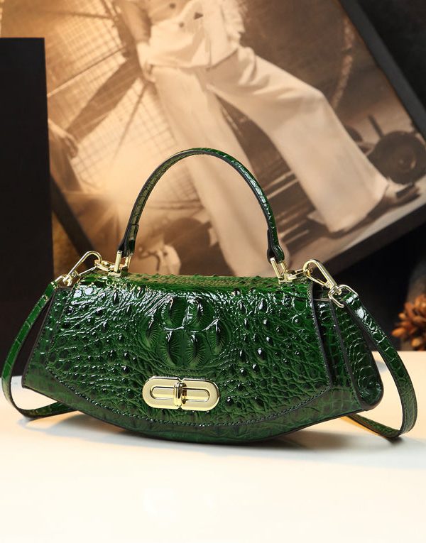 Beautiful Orange Crocodile Pattern Durable Leather Tote Handbag