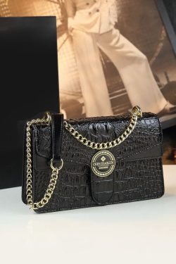 Beautiful Pink Embossed Calf Leather Chain Linked Satchel Handbag