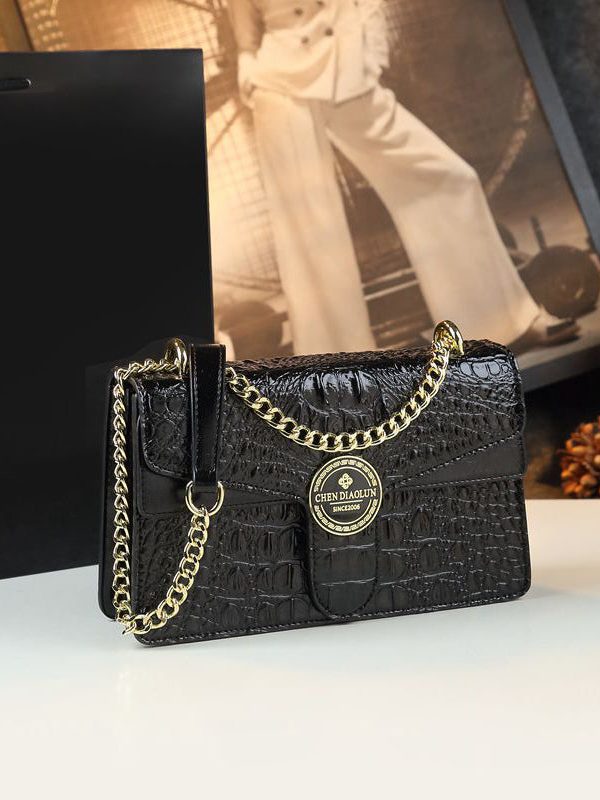 Beautiful Pink Embossed Calf Leather Chain Linked Satchel Handbag