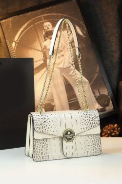 Beautiful Pink Embossed Calf Leather Chain Linked Satchel Handbag