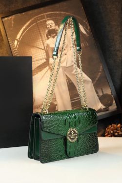 Beautiful Pink Embossed Calf Leather Chain Linked Satchel Handbag