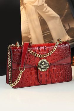 Beautiful Pink Embossed Calf Leather Chain Linked Satchel Handbag