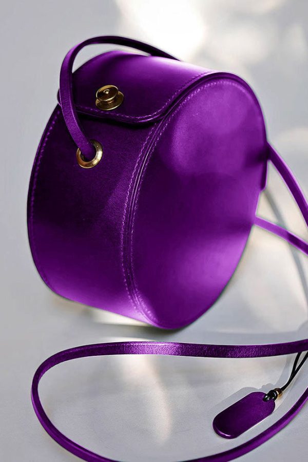 Beautiful Purple Calf Leather Round Bag