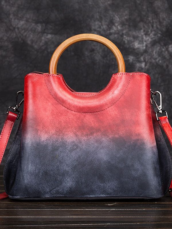 Beautiful Purple Gradient Color Calf Leather Tote Handbag