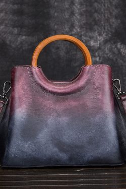 Beautiful Purple Gradient Color Calf Leather Tote Handbag