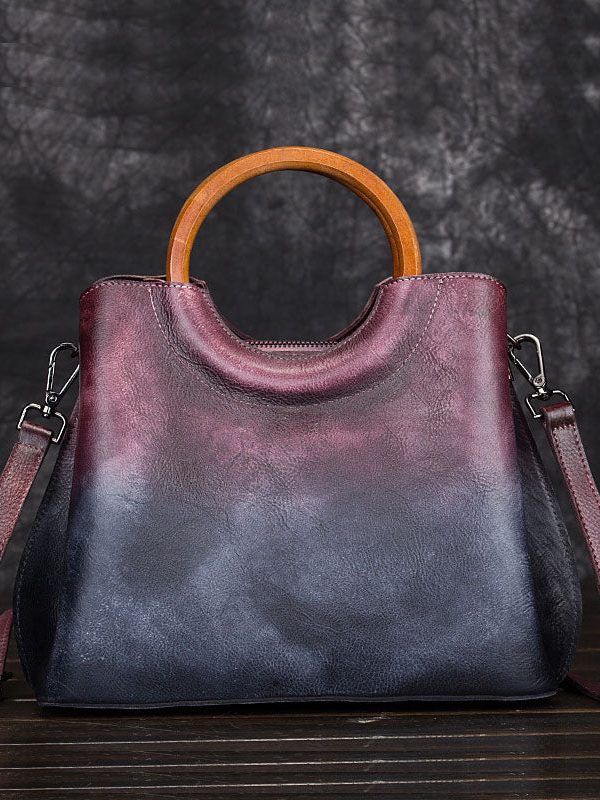 Beautiful Purple Gradient Color Calf Leather Tote Handbag
