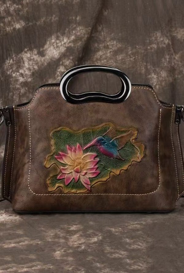 Beautiful Red Embossed Versatile Calf Leather Tote Handbag