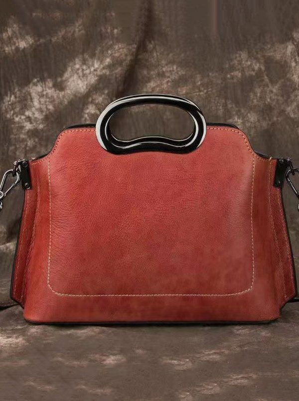 Beautiful Red Embossed Versatile Calf Leather Tote Handbag