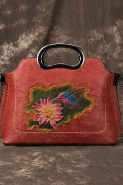 Beautiful Red Embossed Versatile Calf Leather Tote Handbag