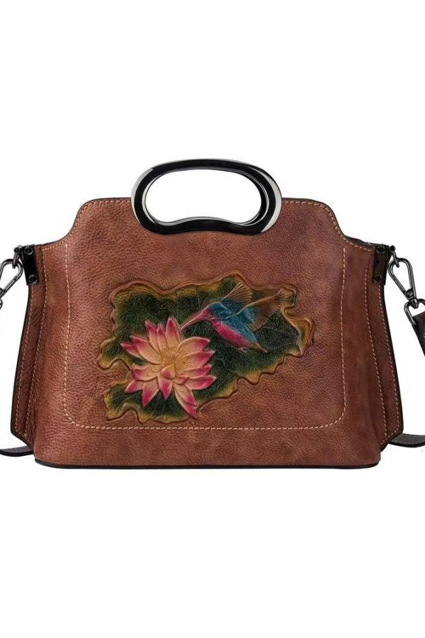 Beautiful Red Embossed Versatile Calf Leather Tote Handbag