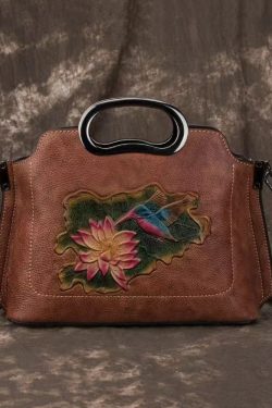 Beautiful Red Embossed Versatile Calf Leather Tote Handbag