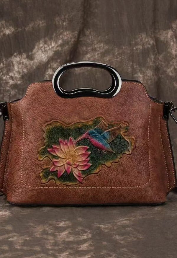 Beautiful Red Embossed Versatile Calf Leather Tote Handbag