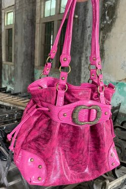 Beautiful Rose Drawstring Faux Leather Pouch Bag