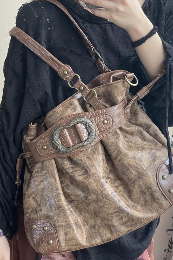 Beautiful Rose Drawstring Faux Leather Pouch Bag