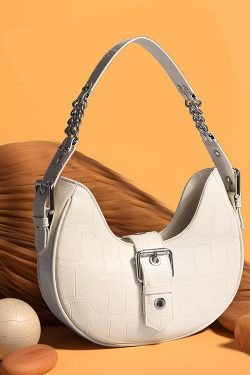Beautiful White Jacquard Solid Durable Faux Leather Saddle Bag