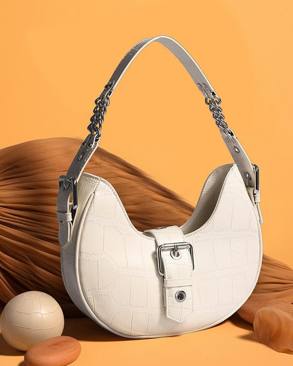 Beautiful White Jacquard Solid Durable Faux Leather Saddle Bag