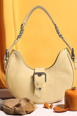 Beautiful White Jacquard Solid Durable Faux Leather Saddle Bag