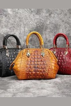 Beautiful Yellow Crocodile pattern Paitings Calf Leather Satchel Handbag