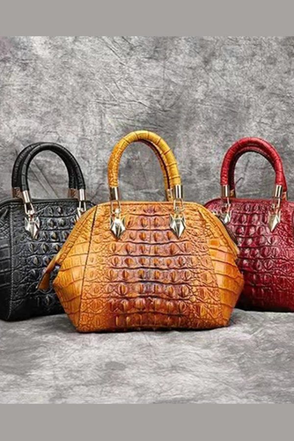 Beautiful Yellow Crocodile pattern Paitings Calf Leather Satchel Handbag