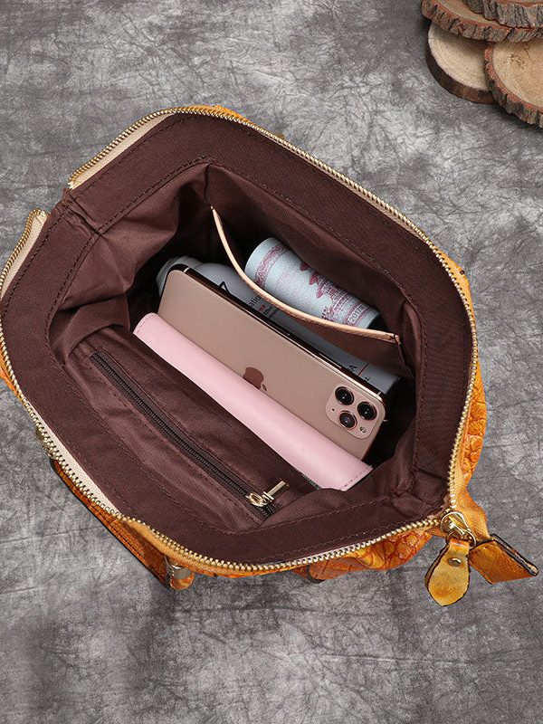 Beautiful Yellow Crocodile pattern Paitings Calf Leather Satchel Handbag