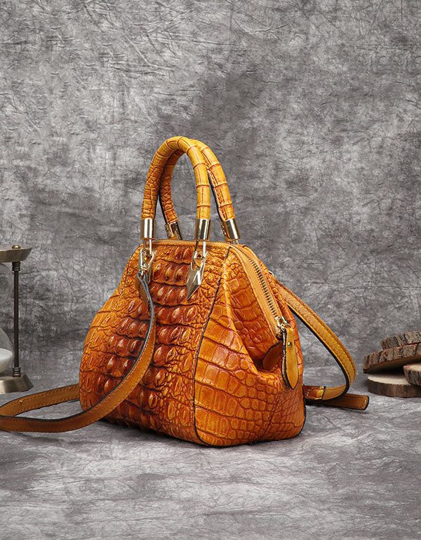 Beautiful Yellow Crocodile pattern Paitings Calf Leather Satchel Handbag