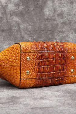 Beautiful Yellow Crocodile pattern Paitings Calf Leather Satchel Handbag