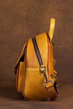 Beautiful Yellow Embossing Paitings Calf Leather Backpack Bag