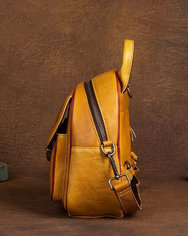 Beautiful Yellow Embossing Paitings Calf Leather Backpack Bag