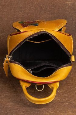 Beautiful Yellow Embossing Paitings Calf Leather Backpack Bag