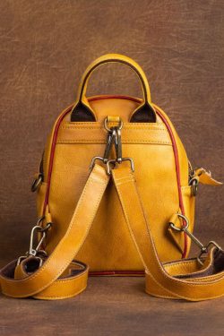 Beautiful Yellow Embossing Paitings Calf Leather Backpack Bag