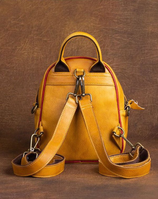 Beautiful Yellow Embossing Paitings Calf Leather Backpack Bag