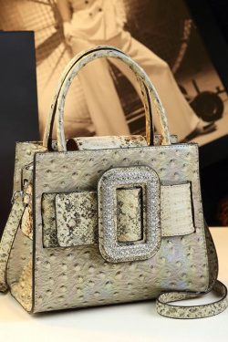 Beautiful Zircon Solid Durable Faux Leather Tote Handbag