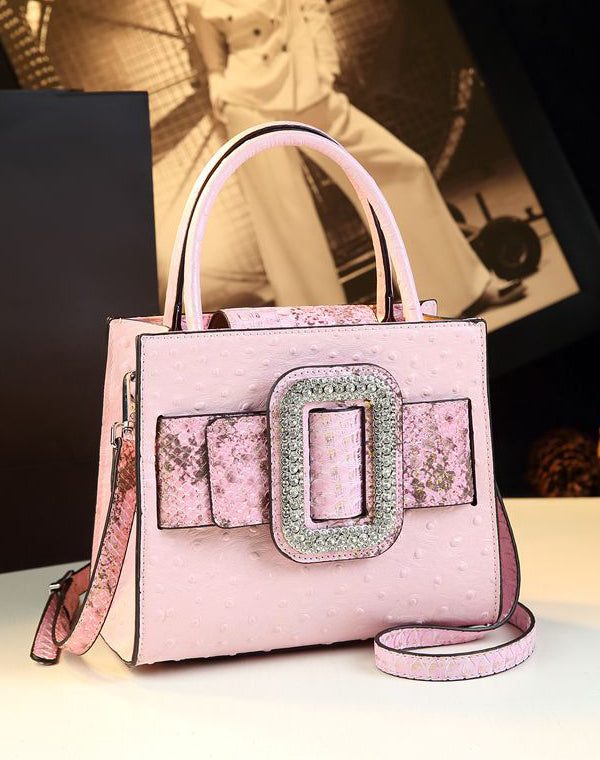 Beautiful Zircon Solid Durable Faux Leather Tote Handbag