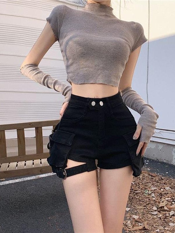 Belt Detail Cargo Denim Shorts