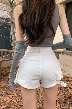 Belt Detail Cargo Denim Shorts