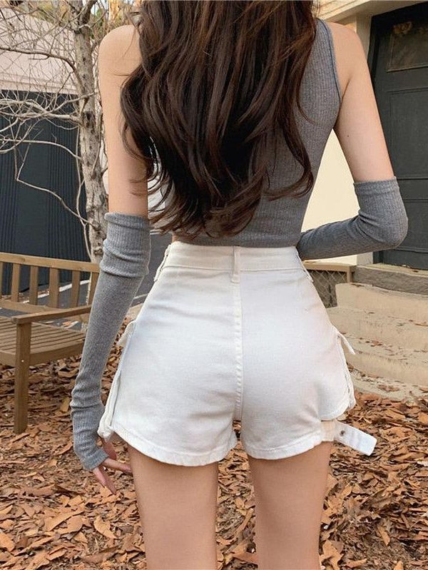 Belt Detail Cargo Denim Shorts