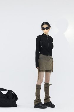 Belt Detail Denim Mini Skort With Leg Warmer