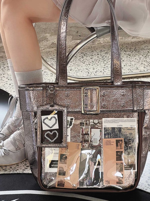 Belt Style Ita Bag - Spacious Y2K Silver Tote Ita Bag