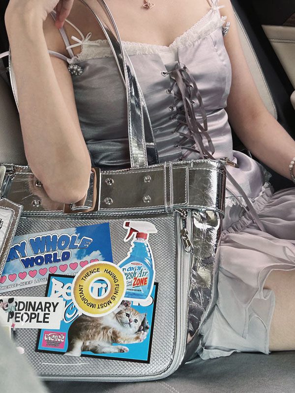 Belt Style Ita Bag - Spacious Y2K Silver Tote Ita Bag