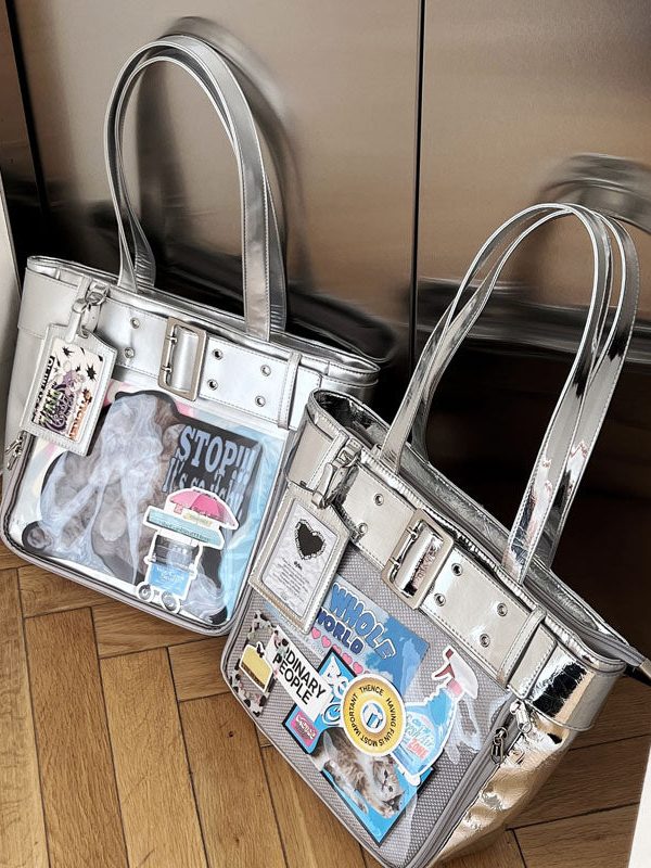 Belt Style Ita Bag - Spacious Y2K Silver Tote Ita Bag