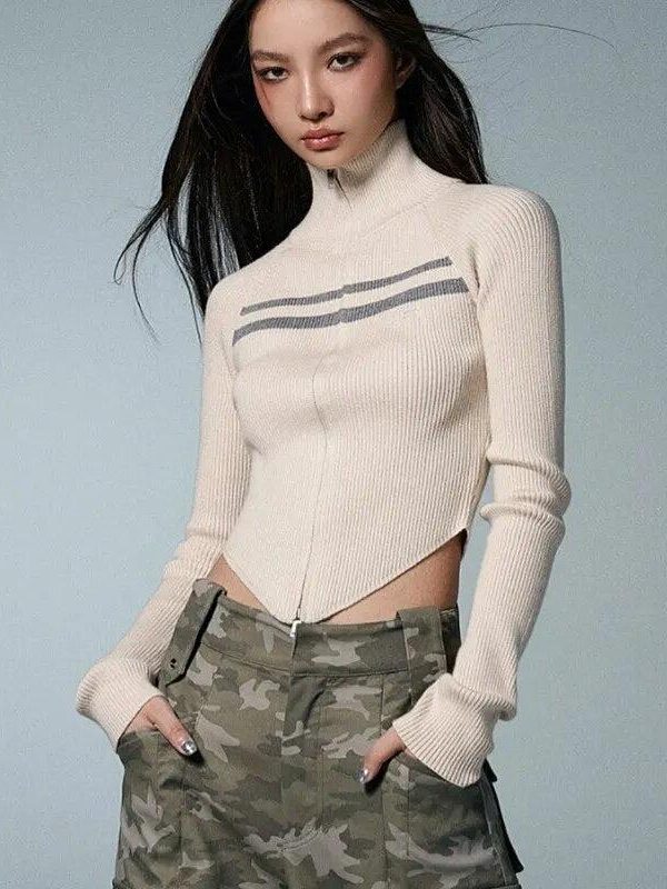 Belted Back Turtleneck Cropped Cardigan