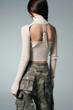 Belted Back Turtleneck Cropped Cardigan