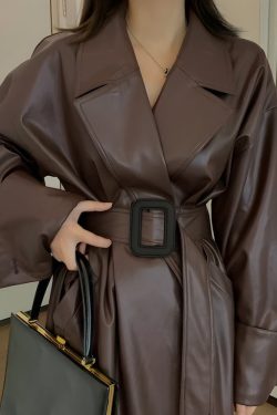 Belted Faux Leather Coat