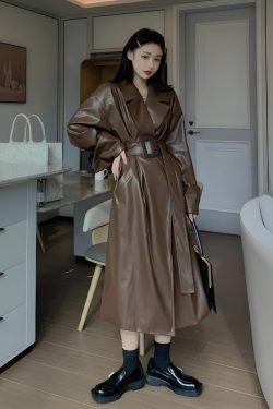 Belted Faux Leather Coat